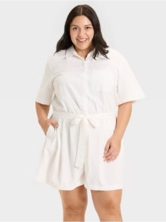 Ava & Viv Pants - Ava & Viv White Short-Sleeve Tie-Waist Romper Coverup